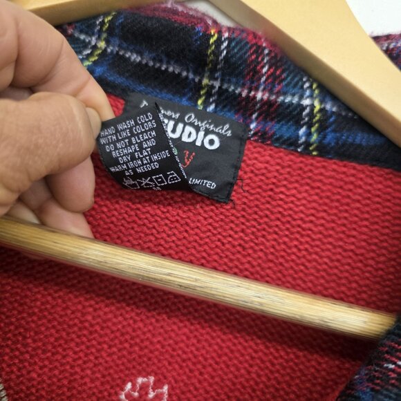 Studio Joy Vintage Red Knit Womens UGLY CHRISTMAS SWEATER full zip Size Large - Picture 5 of 9